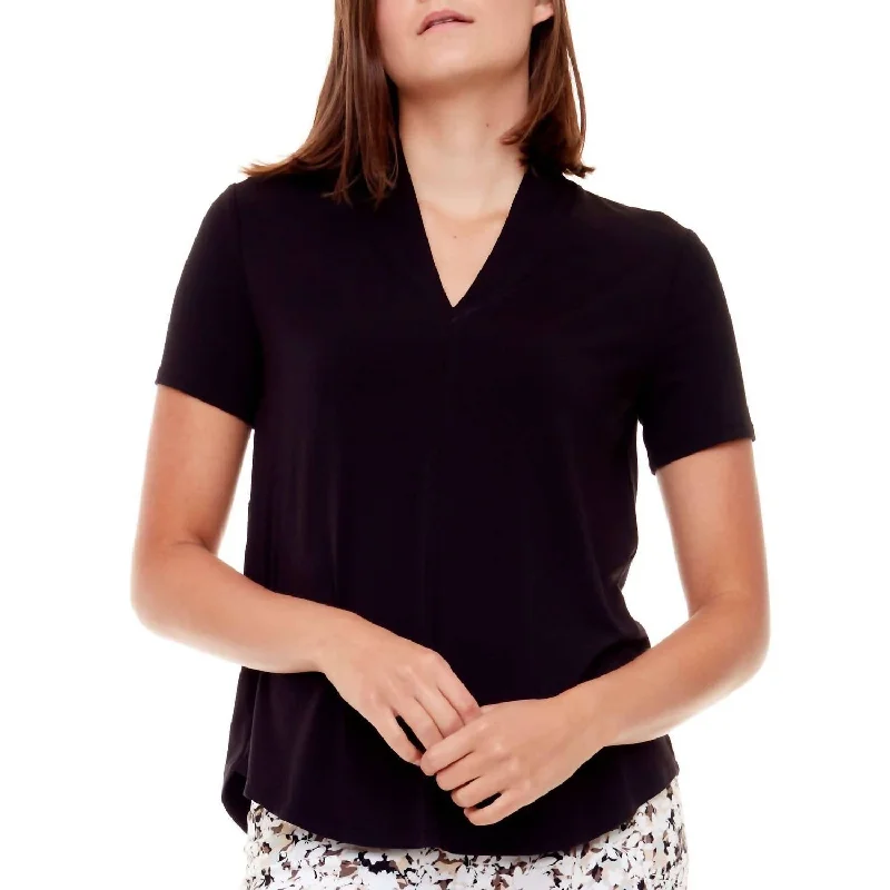 Bamboo Short Sleeve Vneck Top In Black