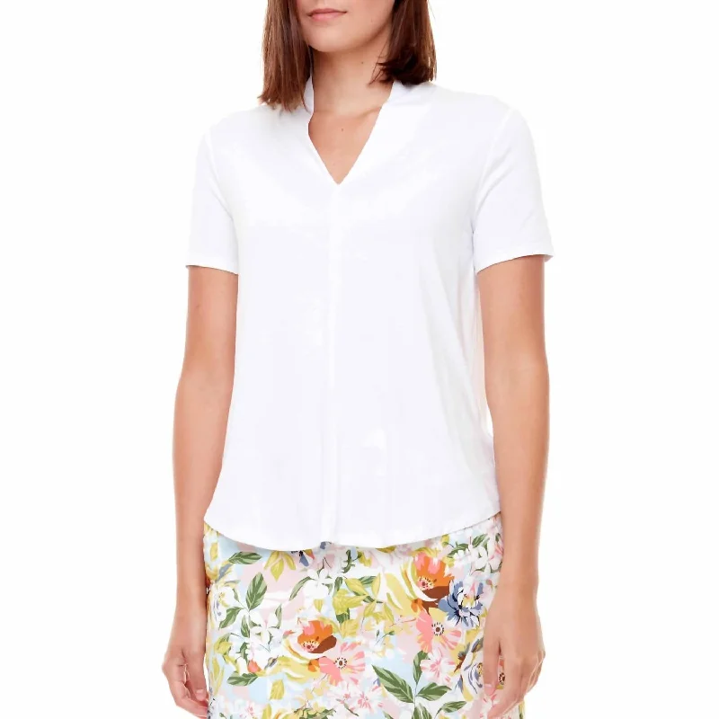 Bamboo Short Sleeve Vneck Top In White