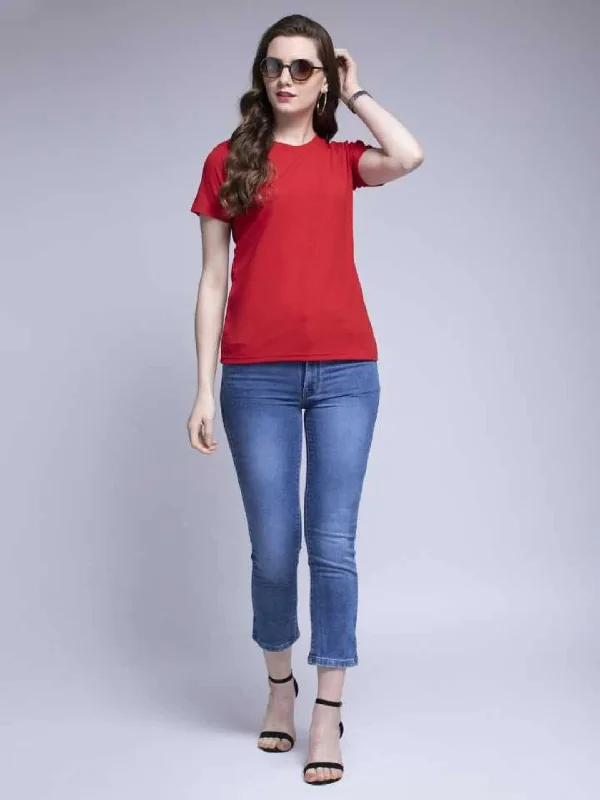 TANDUL  Solid Women Round Neck Red T-Shirt