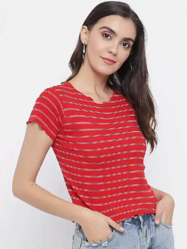 TANDUL  Striped Women Round Neck Multicolor T-Shirt