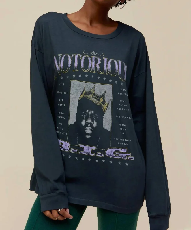 Notorious Big Long Sleeve Merch Top In Vintage Black