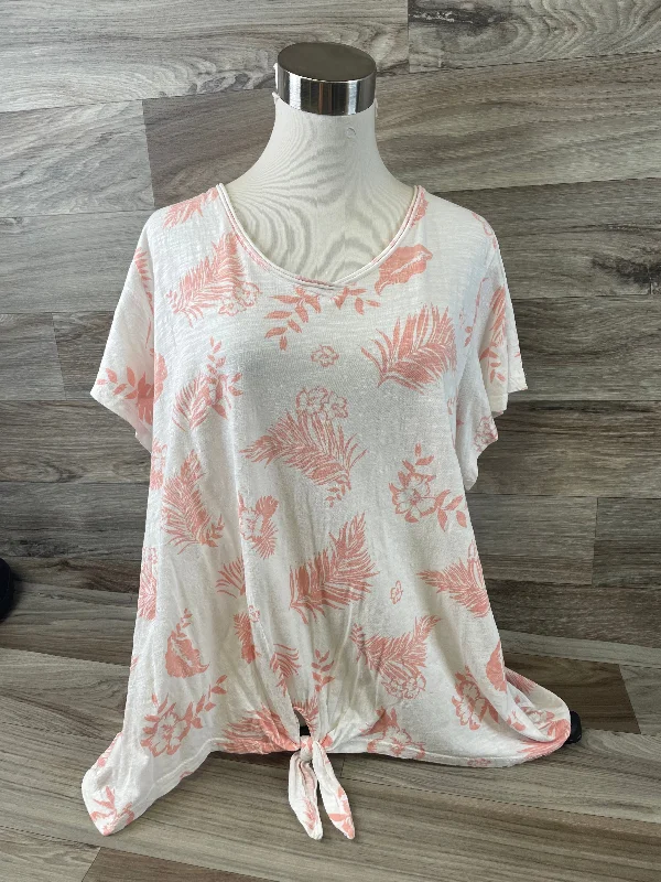 Orange & White Top Short Sleeve Basic Clothes Mentor, Size 1x