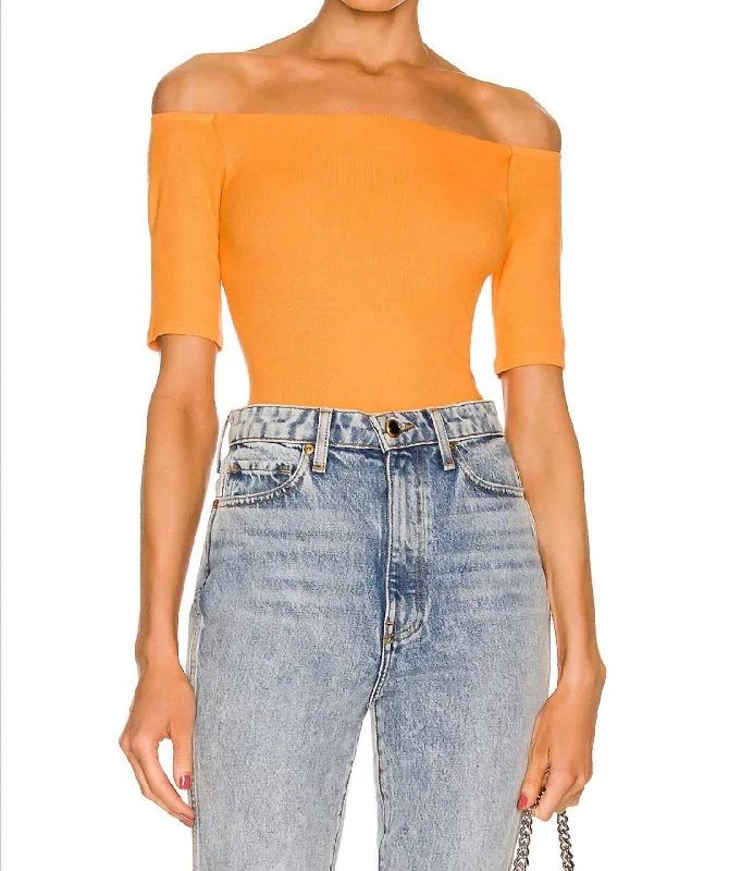 Stretch Silk Off-Shoulder Top In Nectarine