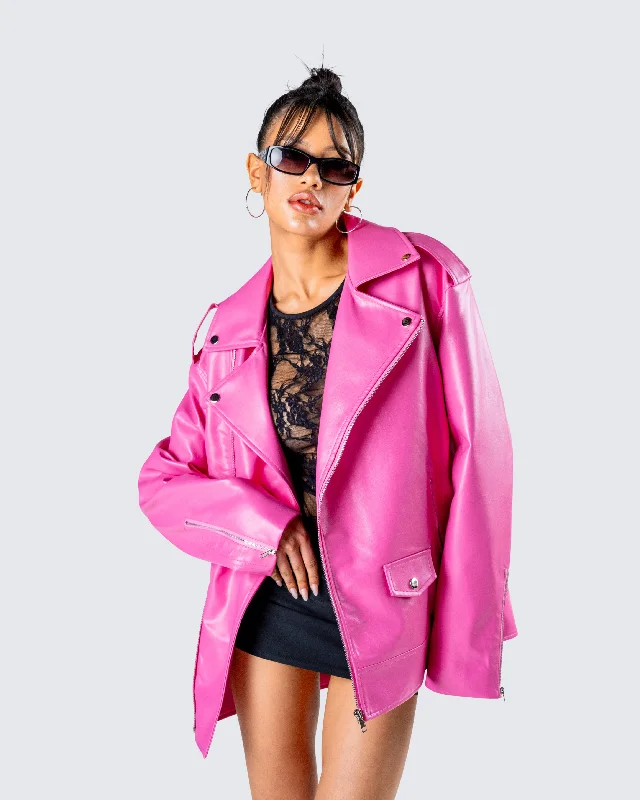 Ayse Pink Faux Leather Jacket Ayse Pink Faux Leather Jacket