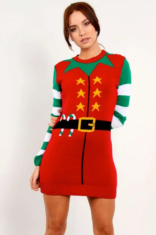 Christmas Elf Costume Knitted Jumper Dress