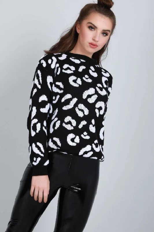 Carrie Long Sleeve Leopard Print Knitted Jumper