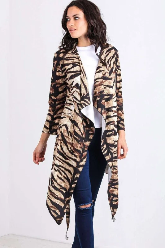 Paris Tiger Print Waterfall Midi Jacket