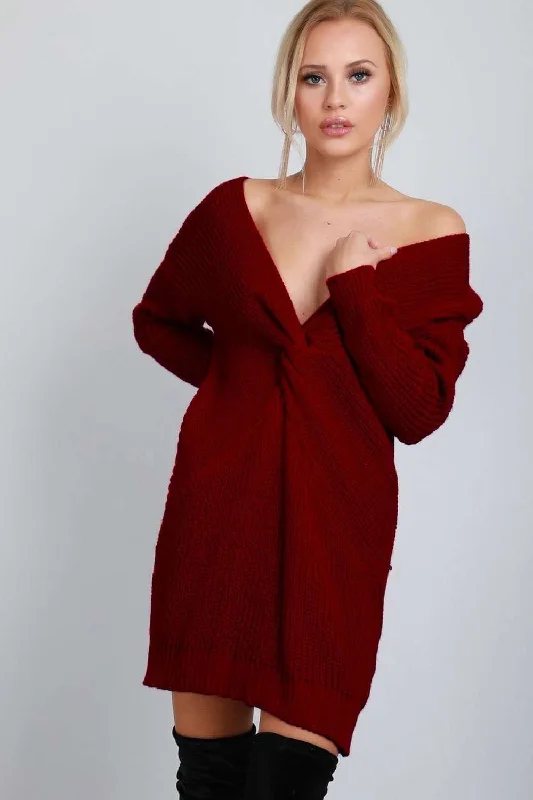 Elyssa Twist Front Oversized Knitted Jumper Dress