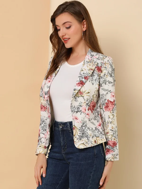 Open Front Notch Lapel Floral Business Casual Suit Blazer