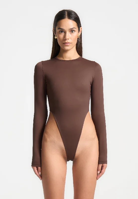 Éternelle High Leg Long Sleeve Bodysuit - Brown